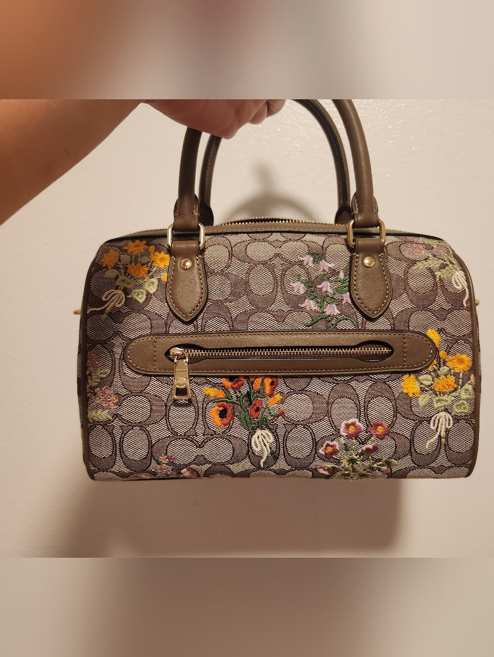 Coach Brown Signature Satchel with Multicolor Floral Embroidery- NEVER USED - Picture 3 of 7